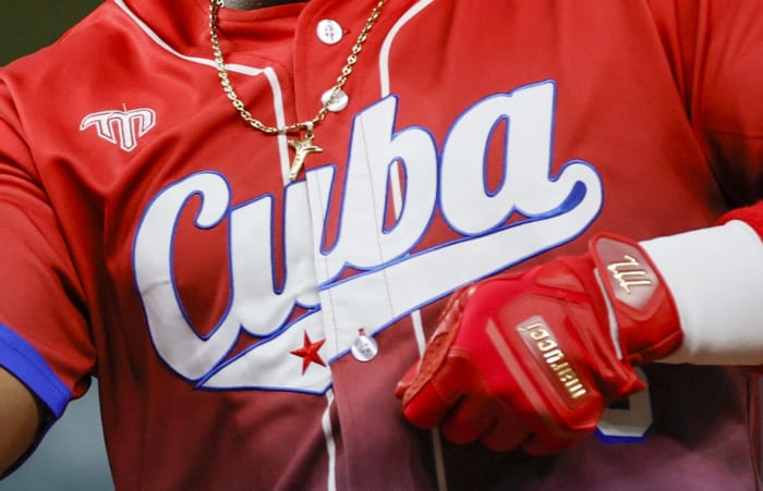 The Cuban national team jersey during the 2023 World Baseball Classic.